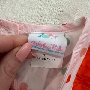 Stitchy Fish Kids Polka Dot Casual Dress - Pink and Orange